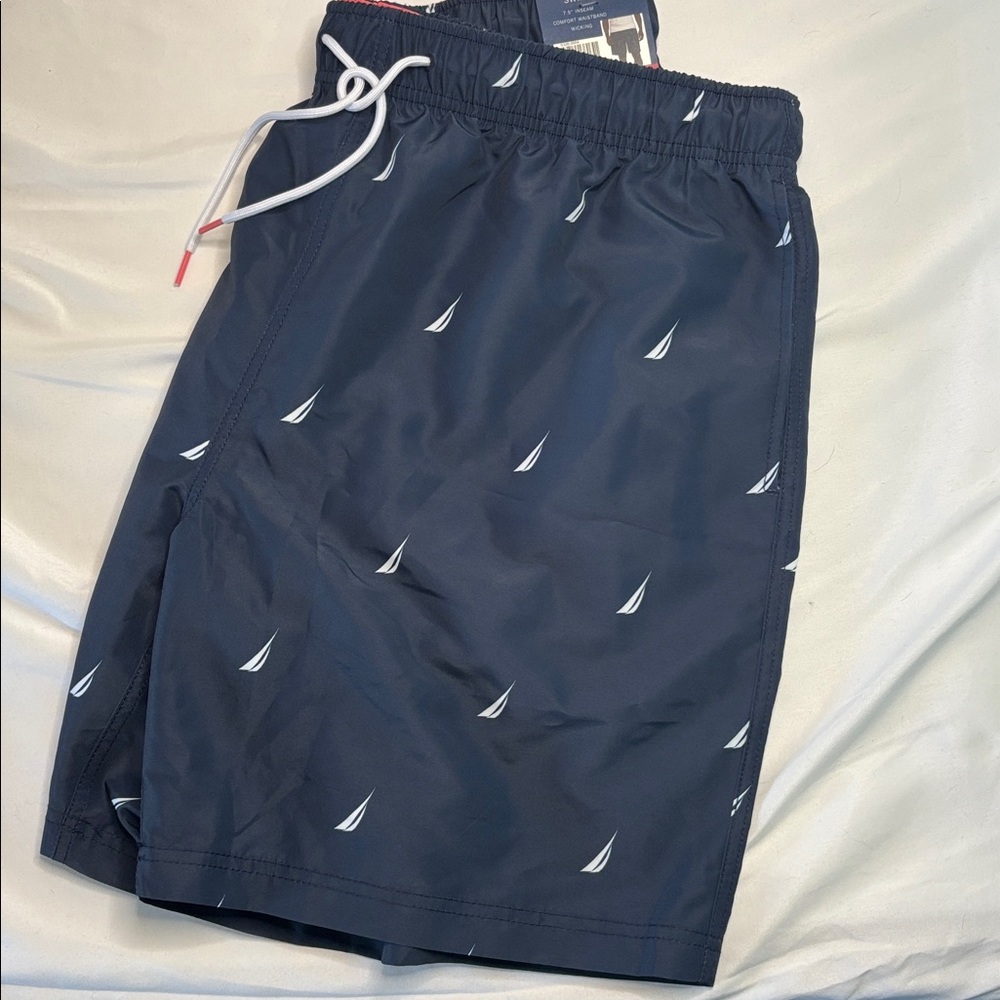 Nautica Navy Swim Trunks with White Sail Print